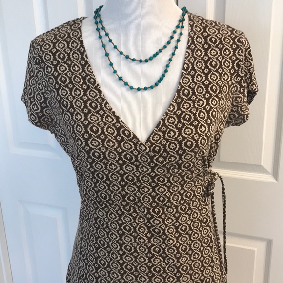 Brown patterned Sahalie wrap dress, M - Picture 2 of 6